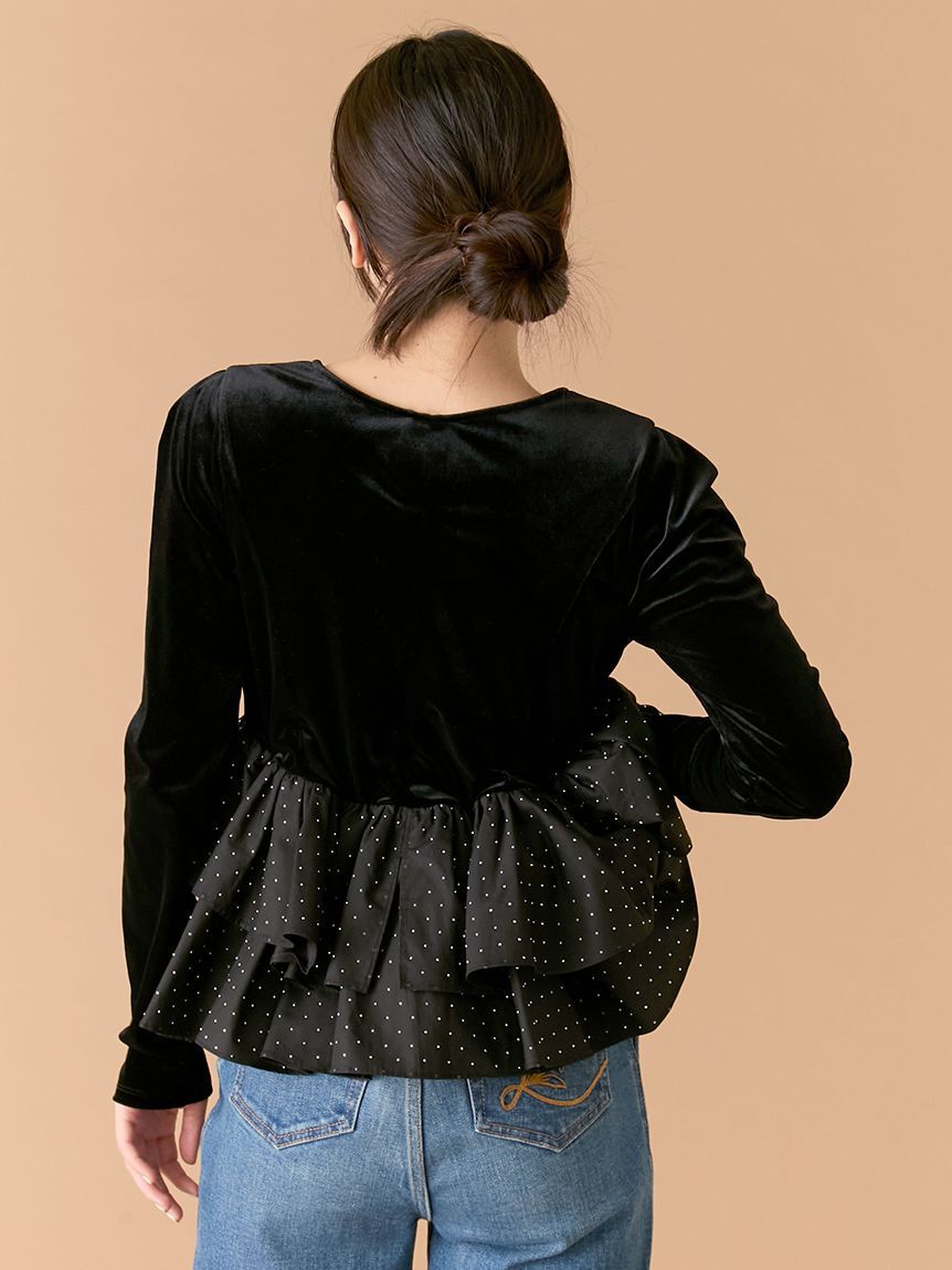 LILY BROWN「ベロアペプラムフリルトップス」|Tシャツ・カットソー|