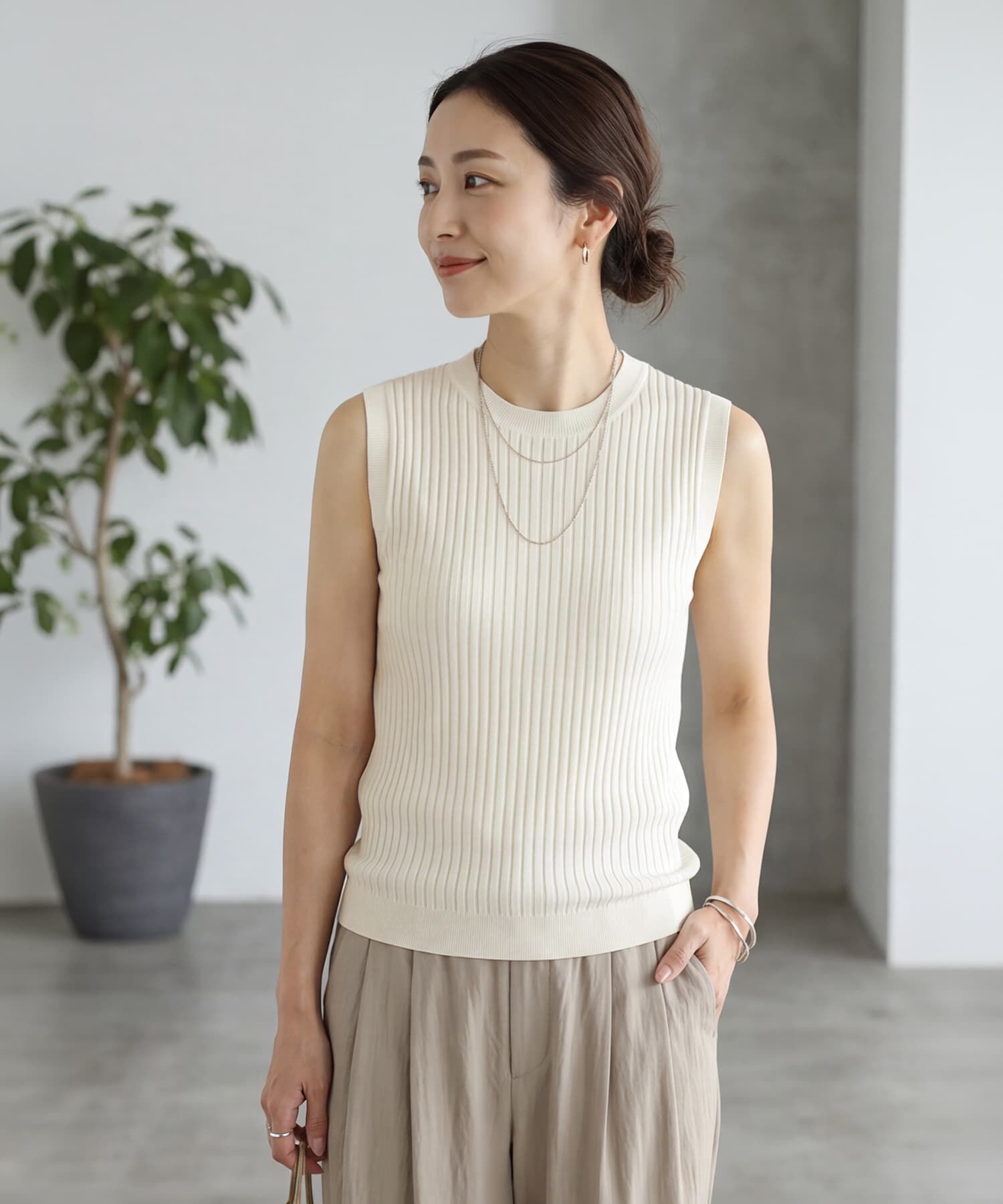STYLE DELI「超涼感シャラシャラ落ち感ヴィスコースニットトップス」|タンクトップ|エクリュ