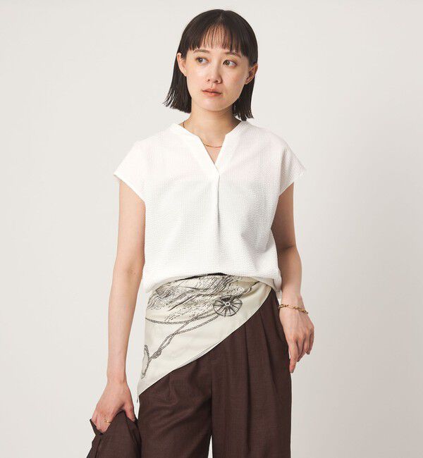 UNITED ARROWS green label relaxing「サッカー タック フレンチスリーブ カットソー UVカット」|Tシャツ・カットソー|OFF WHITE