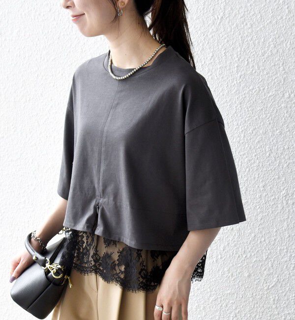SHIPS any「《一部追加予約》SHIPS any:〈洗濯機可能〉ジップ レース ヘム ハーフスリーブ TEE」|Tシャツ・カットソー|