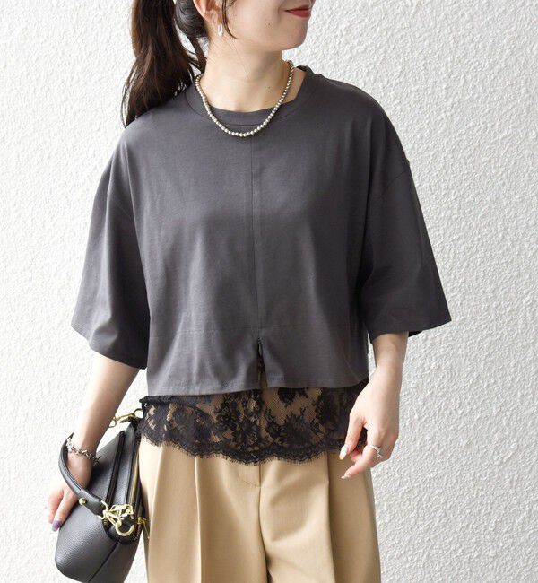 SHIPS any「《一部追加予約》SHIPS any:〈洗濯機可能〉ジップ レース ヘム ハーフスリーブ TEE」|Tシャツ・カットソー|