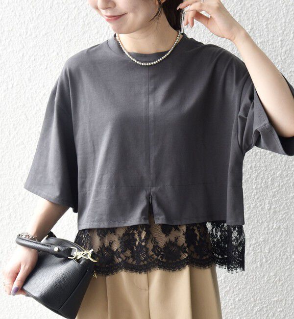 SHIPS any「《一部追加予約》SHIPS any:〈洗濯機可能〉ジップ レース ヘム ハーフスリーブ TEE」|Tシャツ・カットソー|