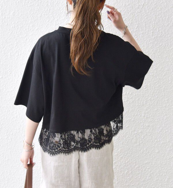 SHIPS any「《一部追加予約》SHIPS any:〈洗濯機可能〉ジップ レース ヘム ハーフスリーブ TEE」|Tシャツ・カットソー|