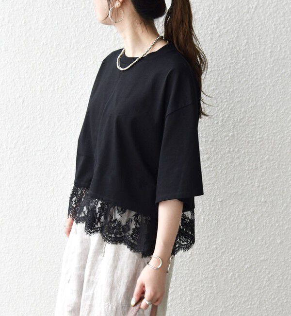SHIPS any「《一部追加予約》SHIPS any:〈洗濯機可能〉ジップ レース ヘム ハーフスリーブ TEE」|Tシャツ・カットソー|