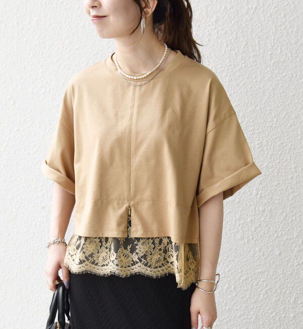SHIPS any「《一部追加予約》SHIPS any:〈洗濯機可能〉ジップ レース ヘム ハーフスリーブ TEE」|Tシャツ・カットソー|