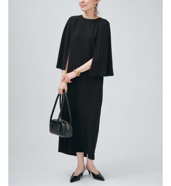VERMEIL par iena「ACEPOLYバックサテンケープ風ワンピース」|ワンピース|ブラック
