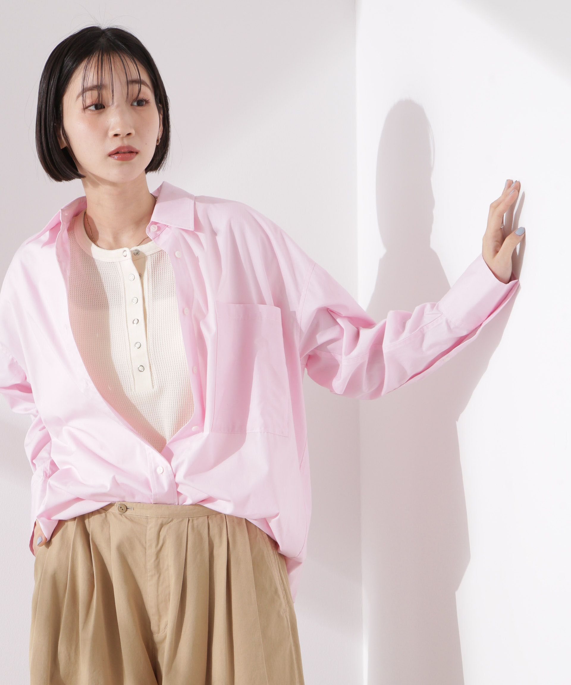 NANO universe「ワッフルヘンリーノースリーブトップス」|Tシャツ・カットソー|