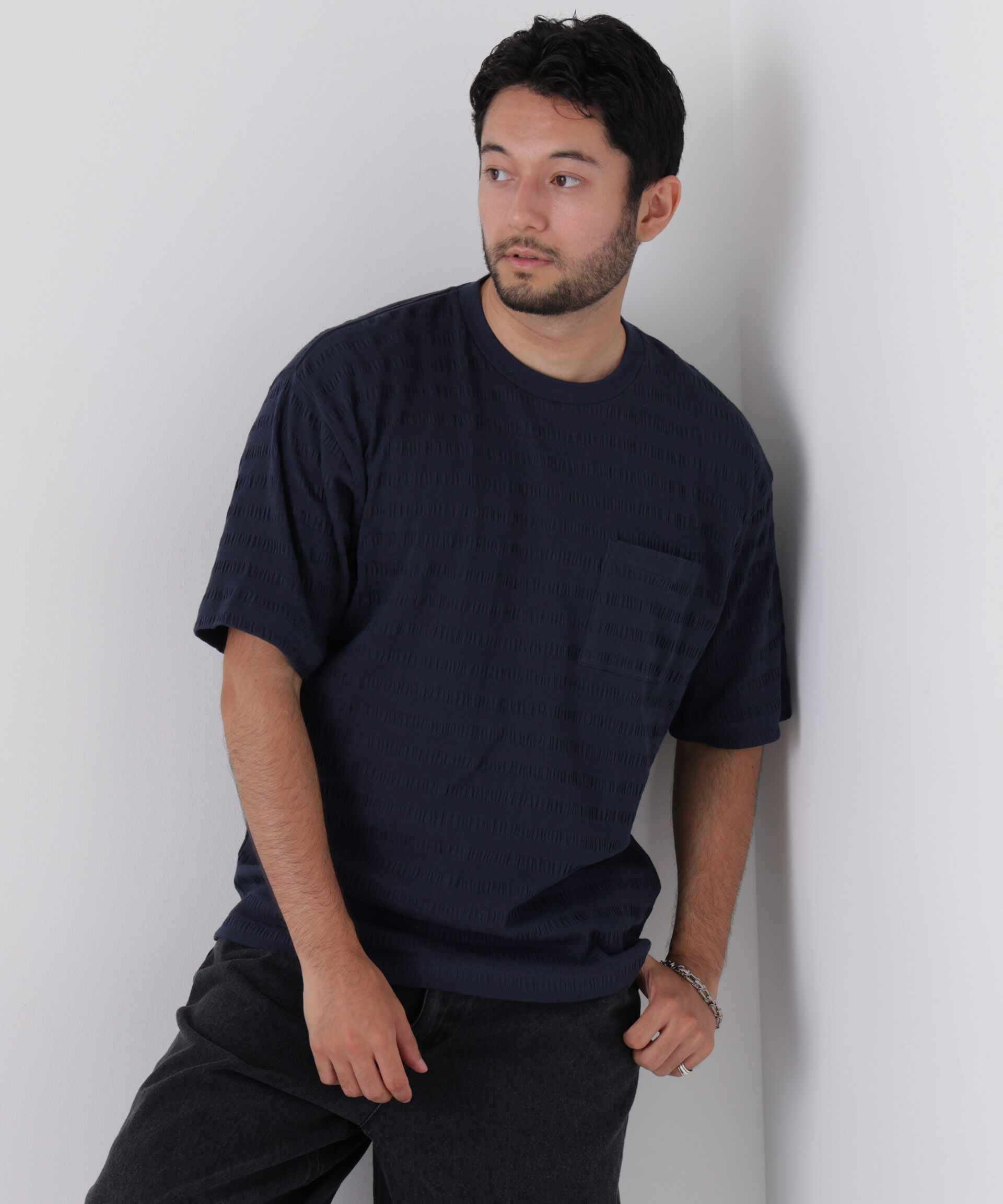NANO universe「リブボーダーポケットTシャツ 半袖」|Tシャツ・カットソー|