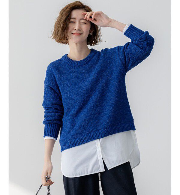 23区「【SLOW/一部店舗限定】リボンヤーン クルーネック ニット」|ニット・セーター|ブルー系