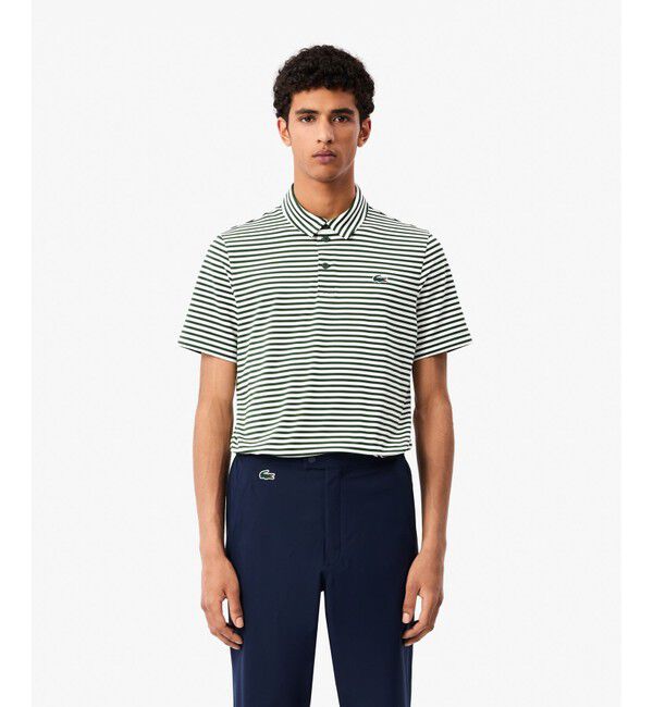 LACOSTE「UVカット UPF50+ ウルトラドライバイカラーボーダーポロシャツ」|ポロシャツ|グリーン
