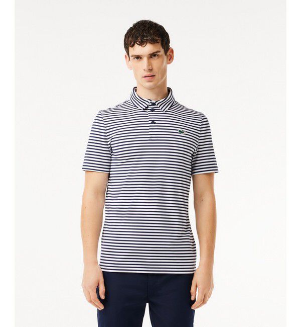 LACOSTE「UVカット UPF50+ ウルトラドライバイカラーボーダーポロシャツ」|ポロシャツ|ネイビー