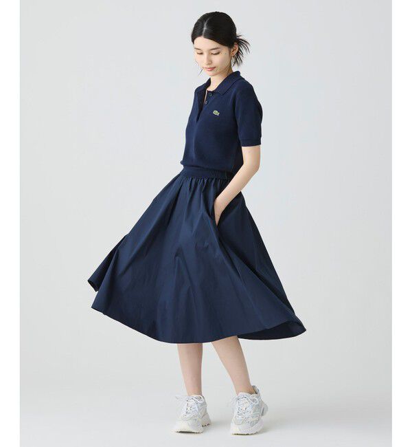 LACOSTE「異素材切り替え コンビネーションマテリアルポロドレス フレア ポロワンピース」|ワンピース|