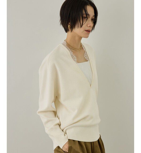 SALON adam et rope'「レースレイヤードVネックプルオーバー」|ニット・セーター|