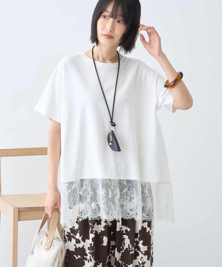 AMERICAN HOLIC「【接触冷感】裾レース半袖プルオーバー」|Tシャツ・カットソー|