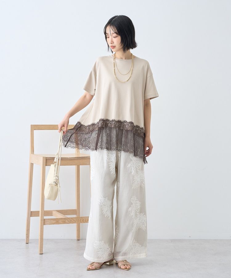 AMERICAN HOLIC「【接触冷感】裾レース半袖プルオーバー」|Tシャツ・カットソー|