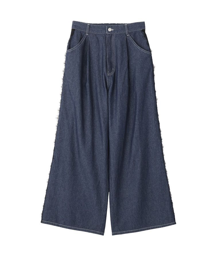 Green Parks「サイドレースデニムワイドパンツ」|デニム|