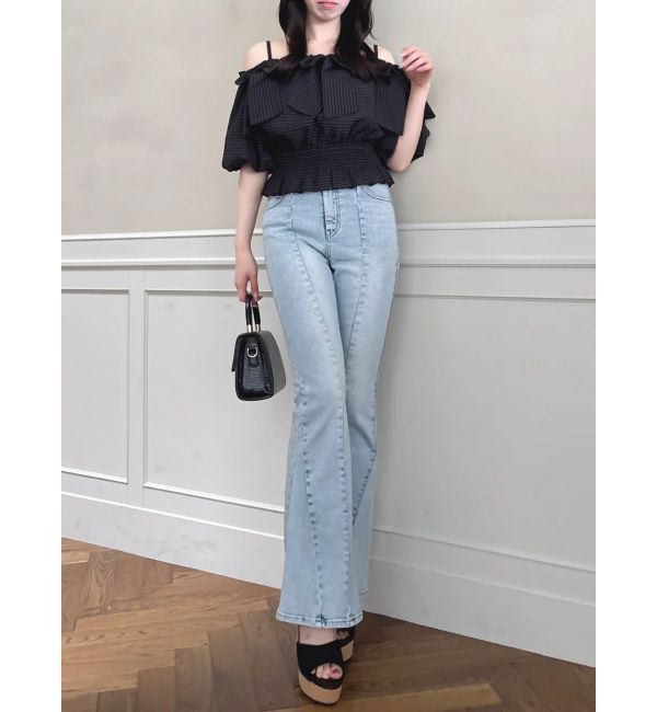 dazzlin「【WEB限定】ラインリボンシャーリングブラウス」|シャツ・ブラウス|