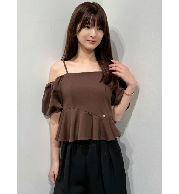 MERCURYDUO「ポンチペプラムバルーンスリーブトップス」|Tシャツ・カットソー|ブラウン
