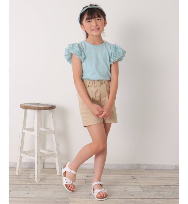 ikka kids「フラワー柄チュールパフスリーブTシャツ（120~160cm）」|Tシャツ・カットソー|