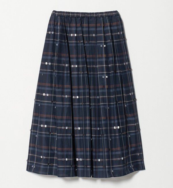 UNITED ARROWS「チェック リボン カットジャガード スカート」|スカート|NAVY