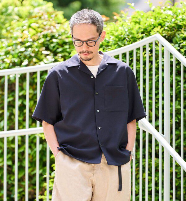 SHIPS「SHIPS: 〈MADE IN JAPAN〉Reflax(R) 5スリーブ オープンカラー シャツ」|シャツ・ブラウス|ネイビー