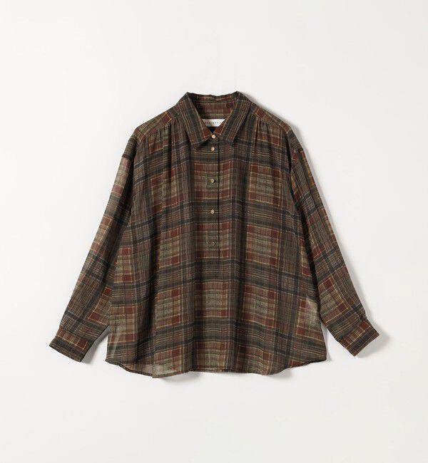 quaranciel「《予約》quaranciel:〈洗濯機可能〉シアー チェック ギャザー プルオーバー シャツ」|シャツ・ブラウス|