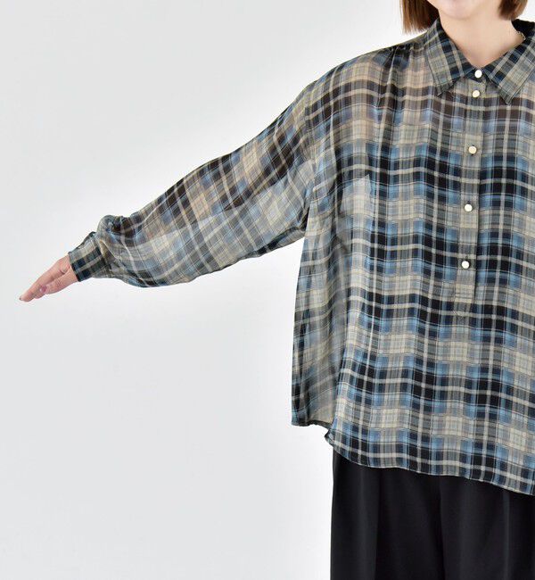 quaranciel「《予約》quaranciel:〈洗濯機可能〉シアー チェック ギャザー プルオーバー シャツ」|シャツ・ブラウス|