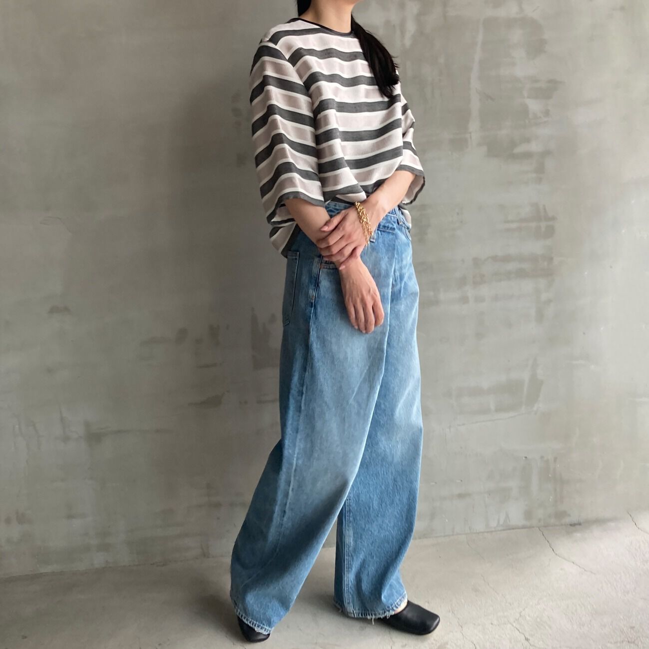 HELIOPOLE「HELIOPOLE GLITTER STRIPE TEE BLOUSE」|シャツ・ブラウス|