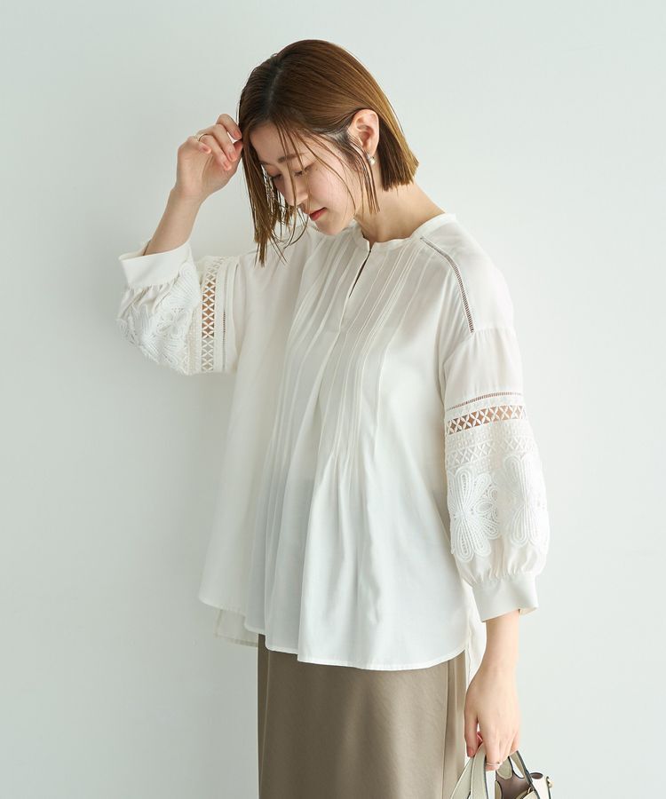 YECCA VECCA「レース切替スキッパーブラウス」|シャツ・ブラウス|
