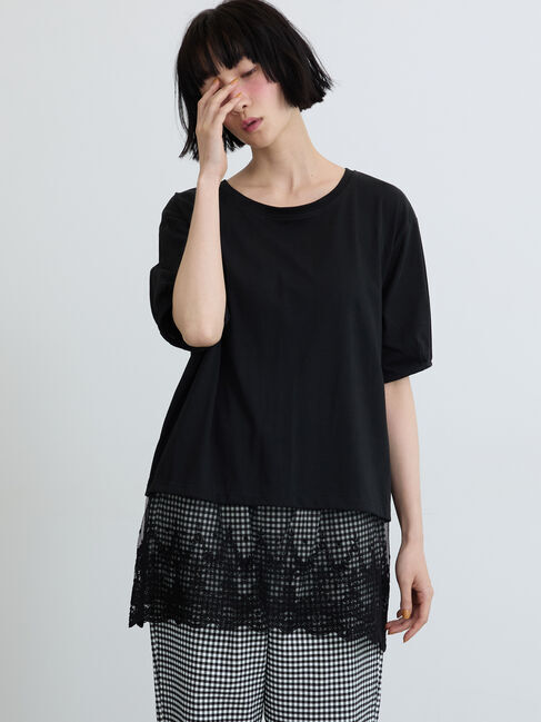 Samansa Mos2「◇【接触冷感】裾チュールチュニックTシャツ」|Tシャツ・カットソー|ブラック