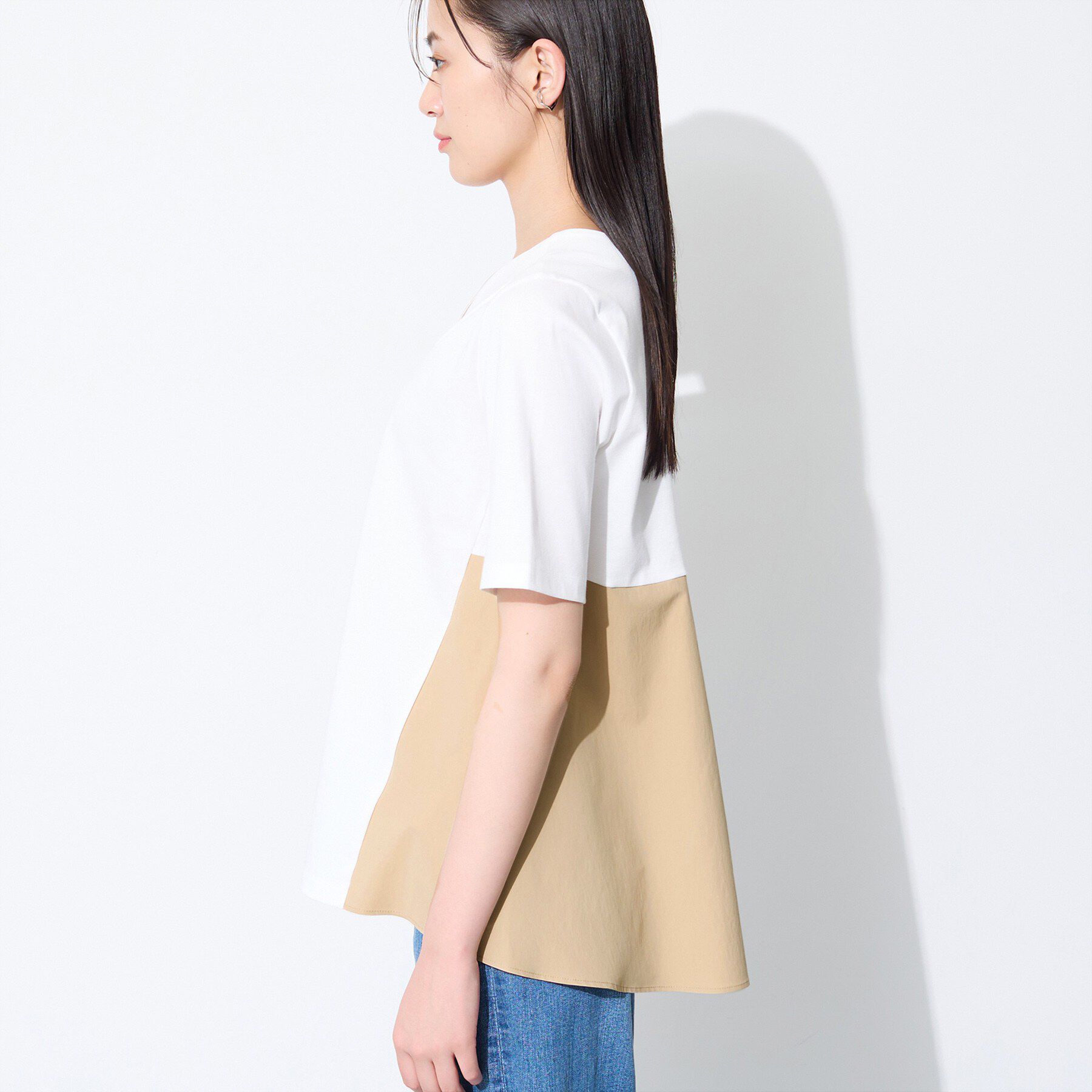 INDIVI「【バックシャン／洗える】ドッキングデザイントップス」|Tシャツ・カットソー|