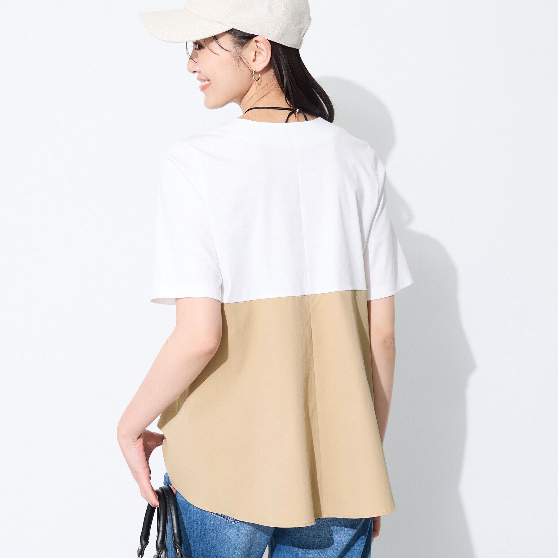 INDIVI「【バックシャン／洗える】ドッキングデザイントップス」|Tシャツ・カットソー|