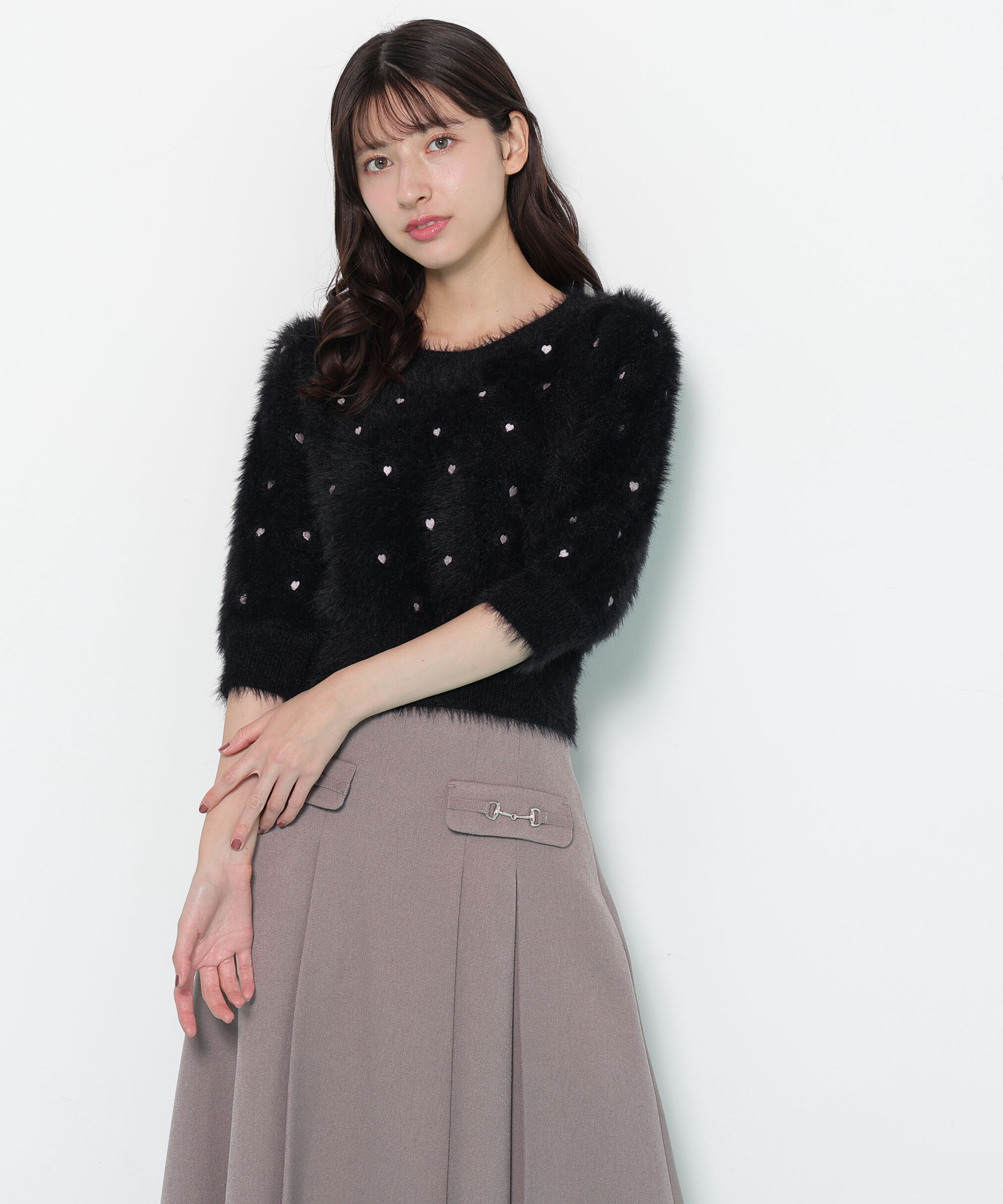  「ハート刺繍シャギーニット」|ニット・セーター|