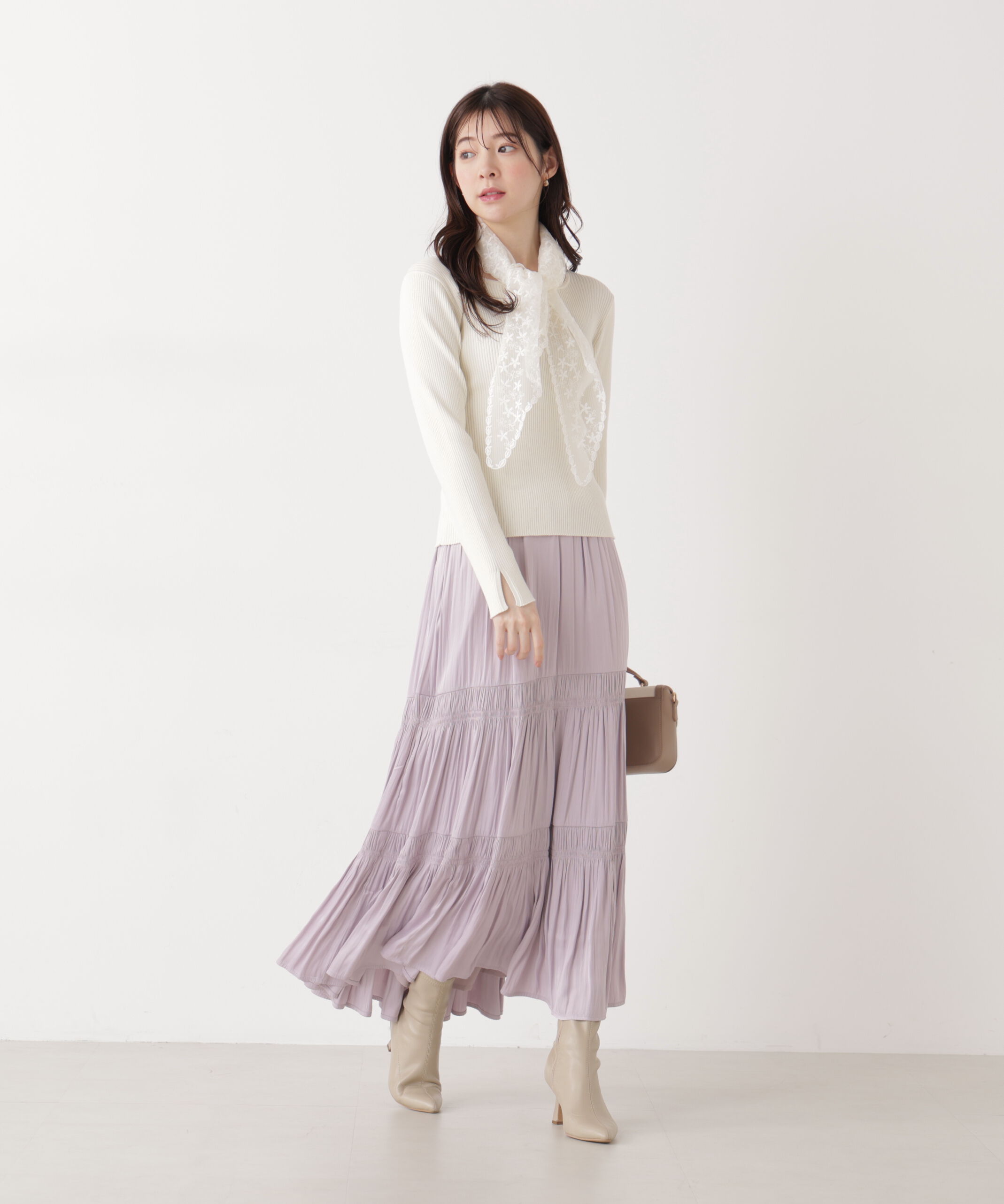PROPORTION BODY DRESSING「《EDIT COLOGNE》レーススカーフ付きリブニット　26SS」|ニット・セーター|