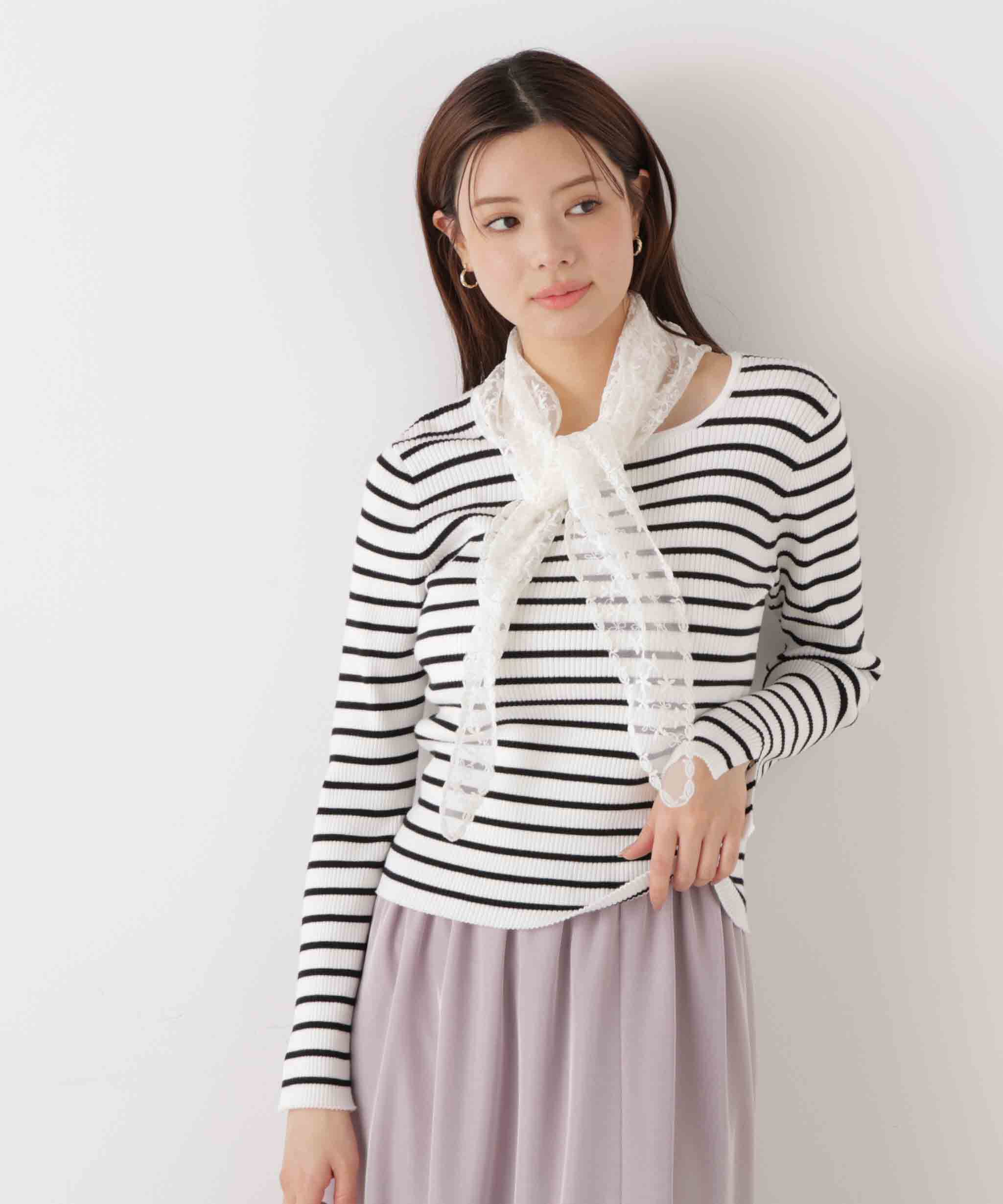 PROPORTION BODY DRESSING「《EDIT COLOGNE》レーススカーフ付きリブニット　26SS」|ニット・セーター|