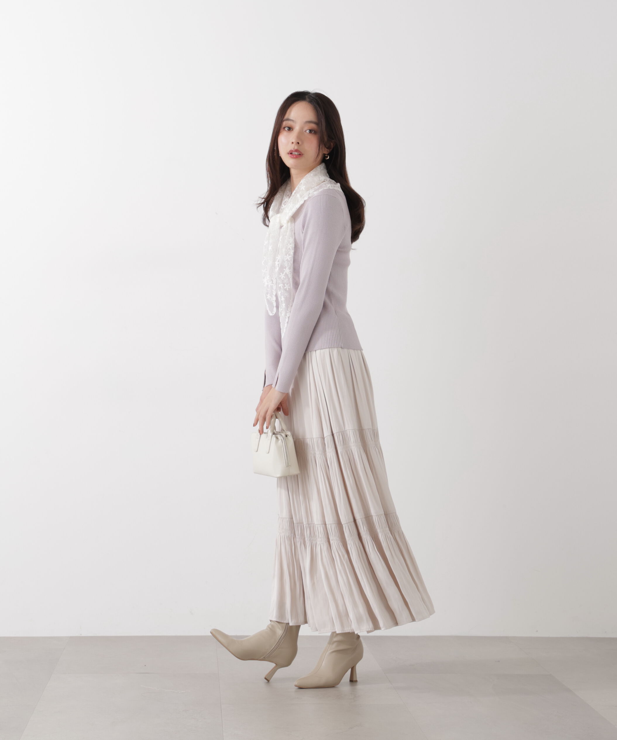 PROPORTION BODY DRESSING「《EDIT COLOGNE》レーススカーフ付きリブニット　26SS」|ニット・セーター|