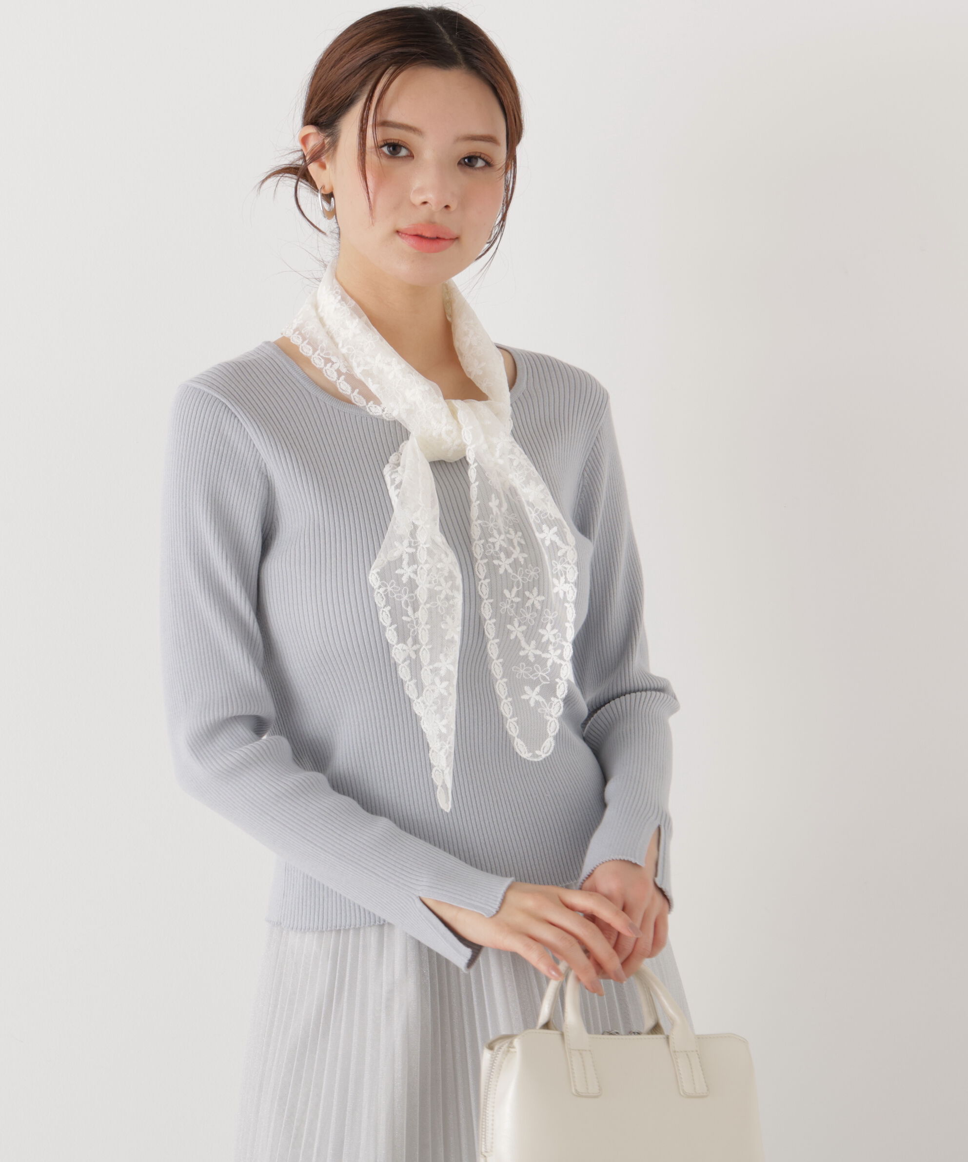 PROPORTION BODY DRESSING「《EDIT COLOGNE》レーススカーフ付きリブニット　26SS」|ニット・セーター|