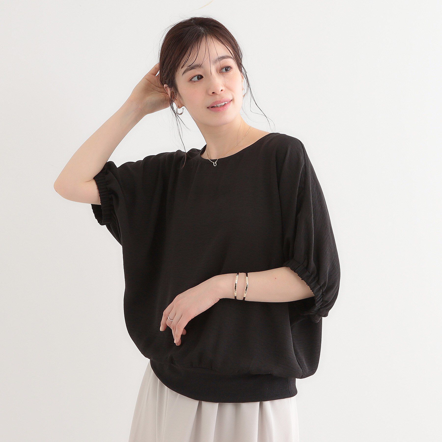 SHOO･LA･RUE「【高レビュー/UV/ひんやり/洗濯後しわになりにくい/5分袖】さらさら ドルマントップス」|シャツ・ブラウス|