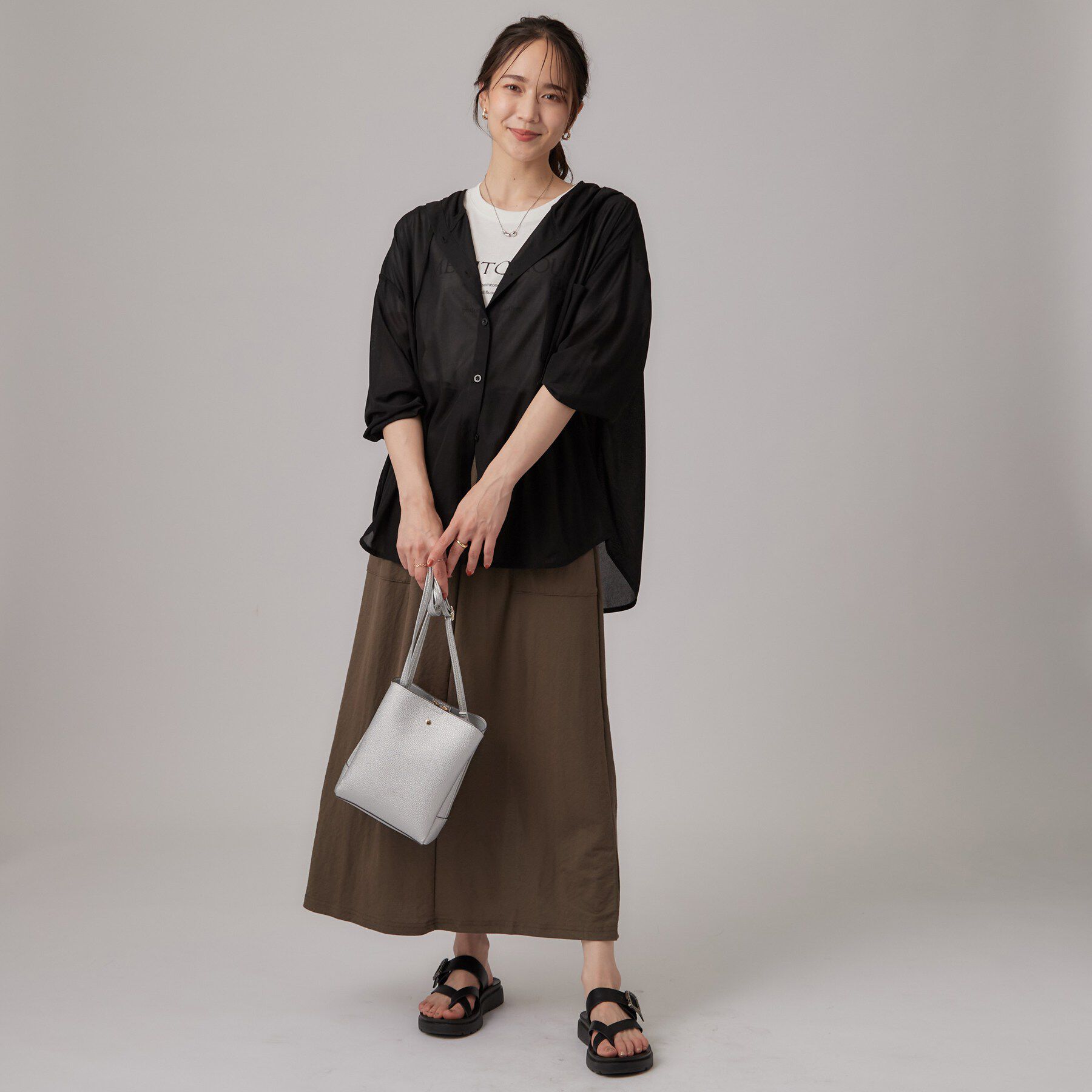 SHOO･LA･RUE「【洗濯機可/体型カバー】程よい透け感の ゆるシルエットシア―シャツ」|パーカー|