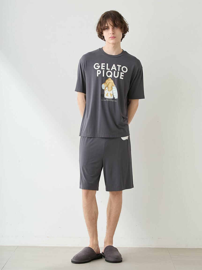 GELATO PIQUE HOMME「【ONLINE限定】【HOMME】【接触冷感】レーヨンジェラートベアプリントTシャツ&ハーフパンツセット」|ルームウェア|