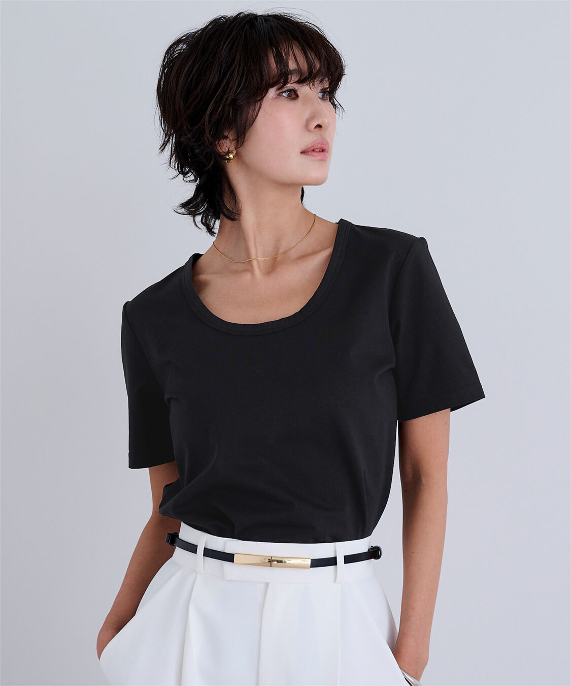 ur's「【接触冷感】エコUネックTシャツ」|Tシャツ・カットソー|ブラック