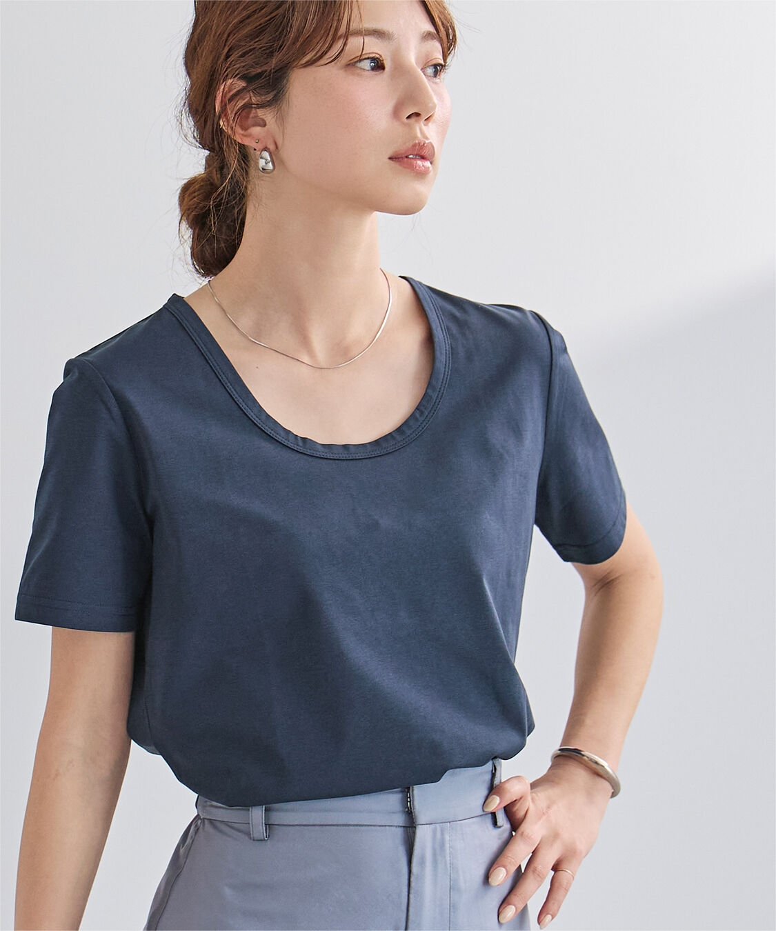ur's「【接触冷感】エコUネックTシャツ」|Tシャツ・カットソー|ネイビー
