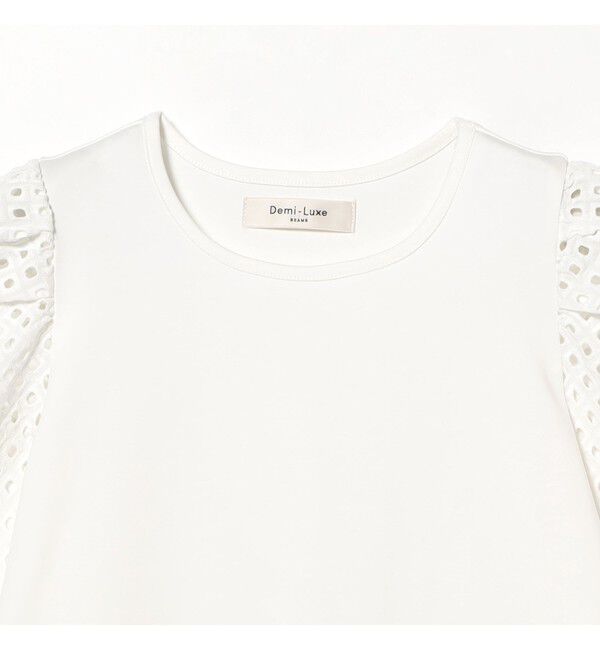 Demi-Luxe BEAMS 「刺繍レース スリーブ Tシャツ」|Tシャツ・カットソー|