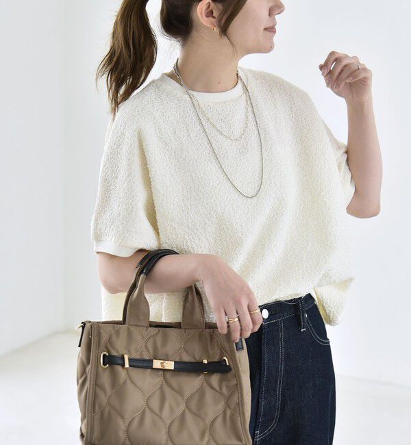 quaranciel「《予約》quaranciel:〈洗濯機可能〉カットジャカード ルーズ フレンチスリーブ プルオーバー」|Tシャツ・カットソー|