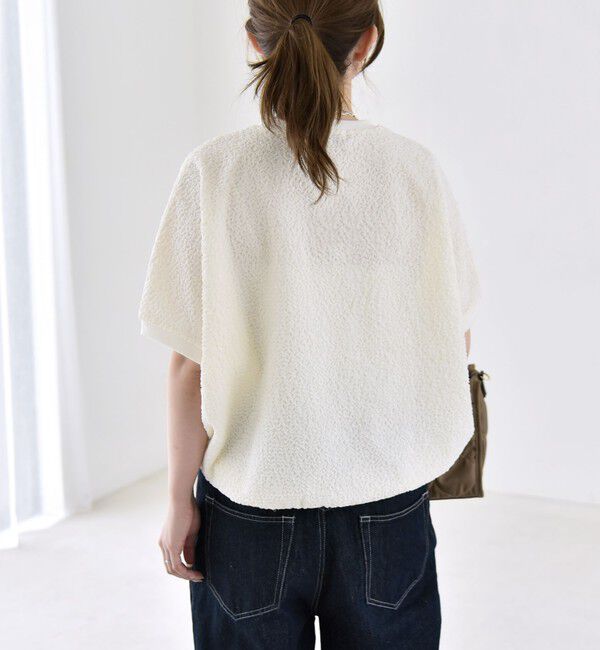 quaranciel「《予約》quaranciel:〈洗濯機可能〉カットジャカード ルーズ フレンチスリーブ プルオーバー」|Tシャツ・カットソー|