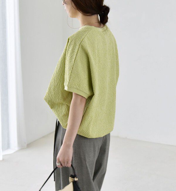 quaranciel「《予約》quaranciel:〈洗濯機可能〉カットジャカード ルーズ フレンチスリーブ プルオーバー」|Tシャツ・カットソー|