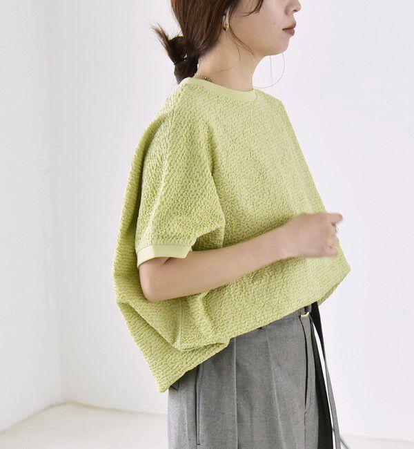 quaranciel「《予約》quaranciel:〈洗濯機可能〉カットジャカード ルーズ フレンチスリーブ プルオーバー」|Tシャツ・カットソー|