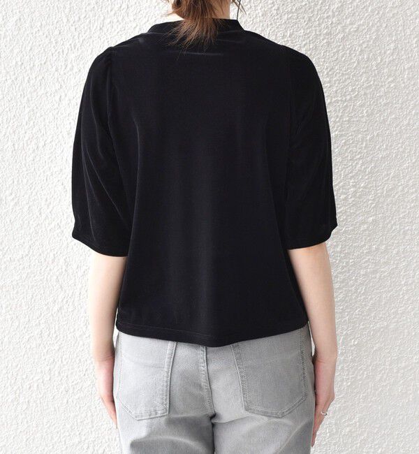 SHIPS Colors 「《予約》SHIPS Colors:〈手洗い可能〉シアー ポリエステル ベロア 5分袖 トップス◆」|Tシャツ・カットソー|