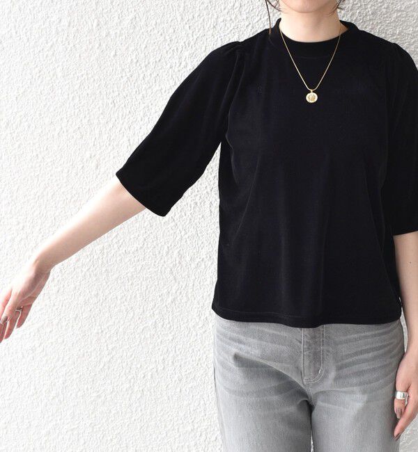 SHIPS Colors 「《予約》SHIPS Colors:〈手洗い可能〉シアー ポリエステル ベロア 5分袖 トップス◆」|Tシャツ・カットソー|