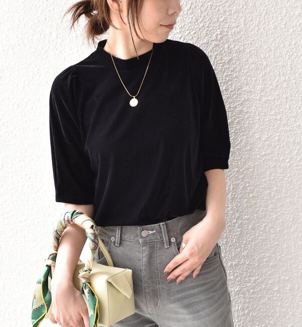 SHIPS Colors 「《予約》SHIPS Colors:〈手洗い可能〉シアー ポリエステル ベロア 5分袖 トップス◆」|Tシャツ・カットソー|
